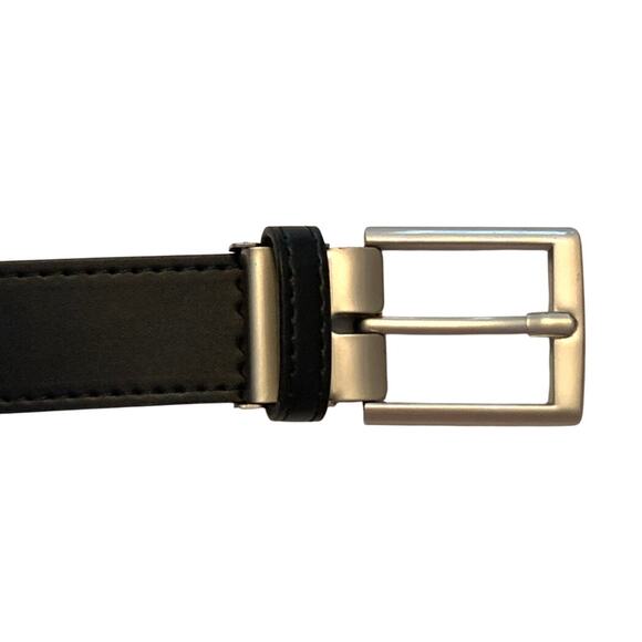 OOBE Men's Black Leather Belt Silver-Tone Buckle Size Medium Preppy Substantial - Picture 5 of 11